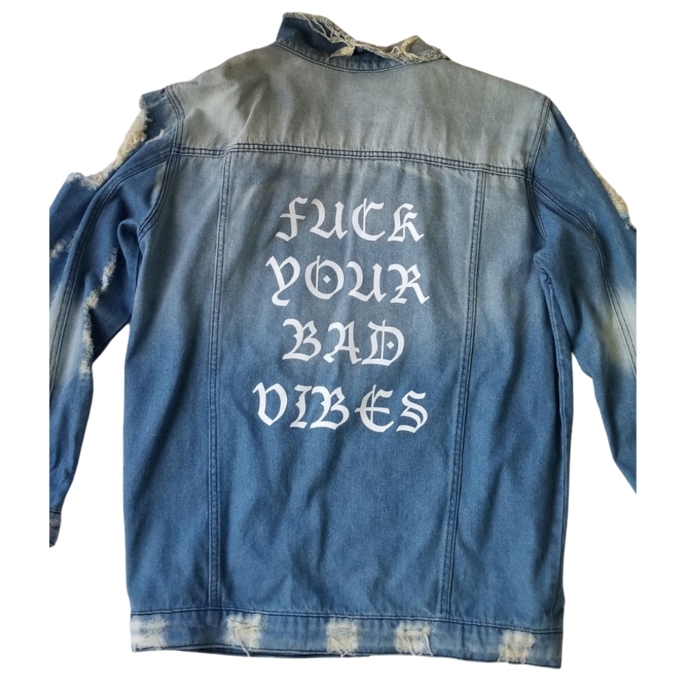 Distressed oversized denim jacket